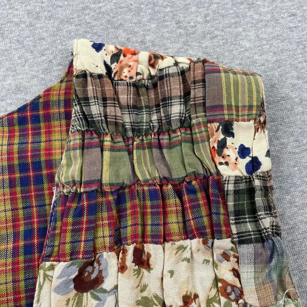 VTG Paul Harris Patchwork Vest Womens M Floral Plaid Cottagecore Fairy Grunge
